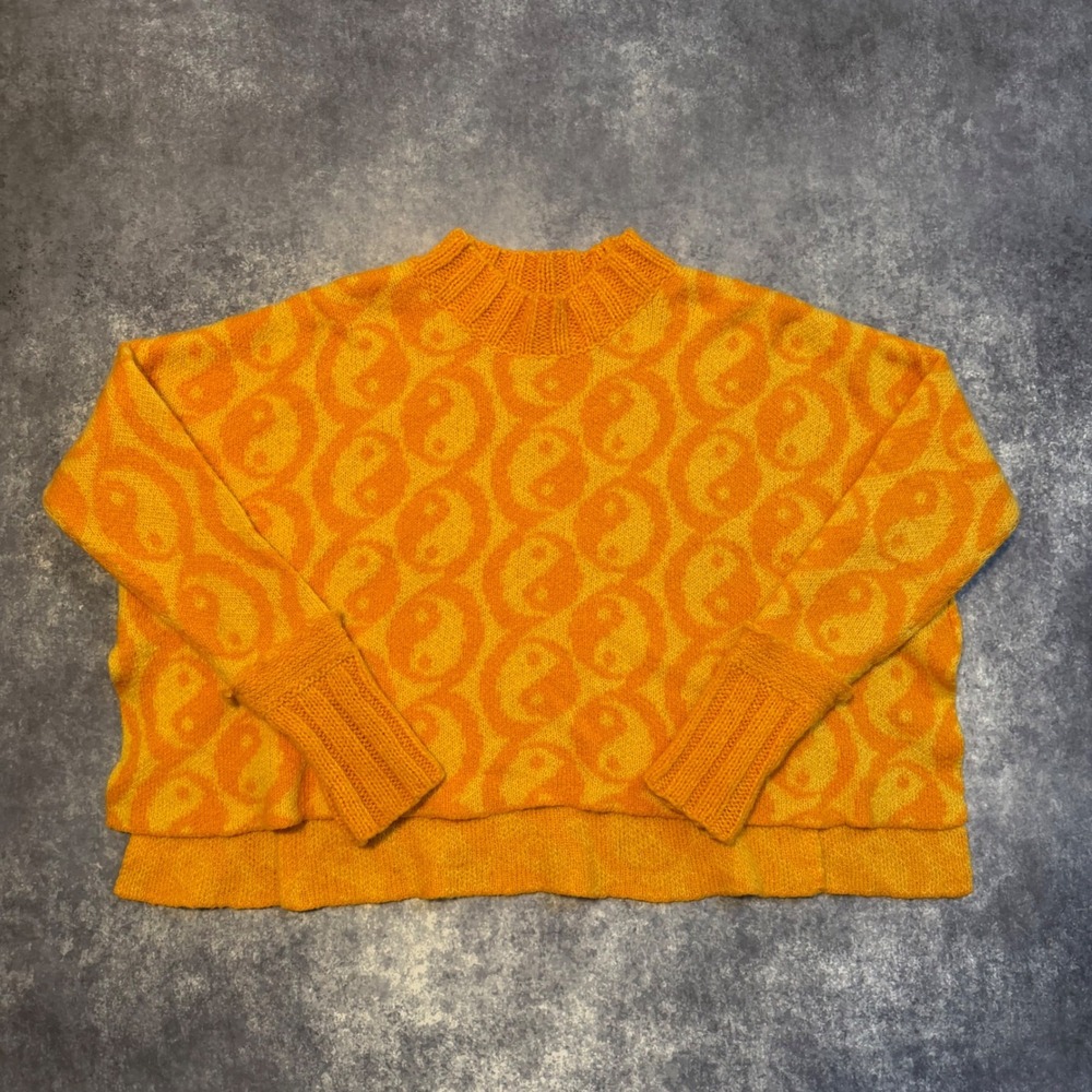 Free People Yin Yang Oversized Knit Sweater Orange Yellow Mock Neck Womens S/P